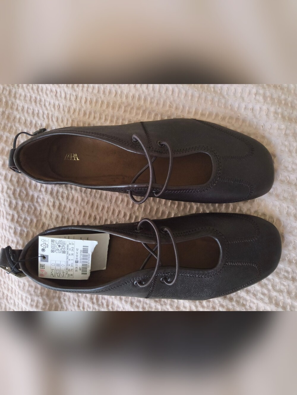 ZARA LEATHER LACE-UP BALLET SHOES SIZE 7/5 US - Picture 8 of 9